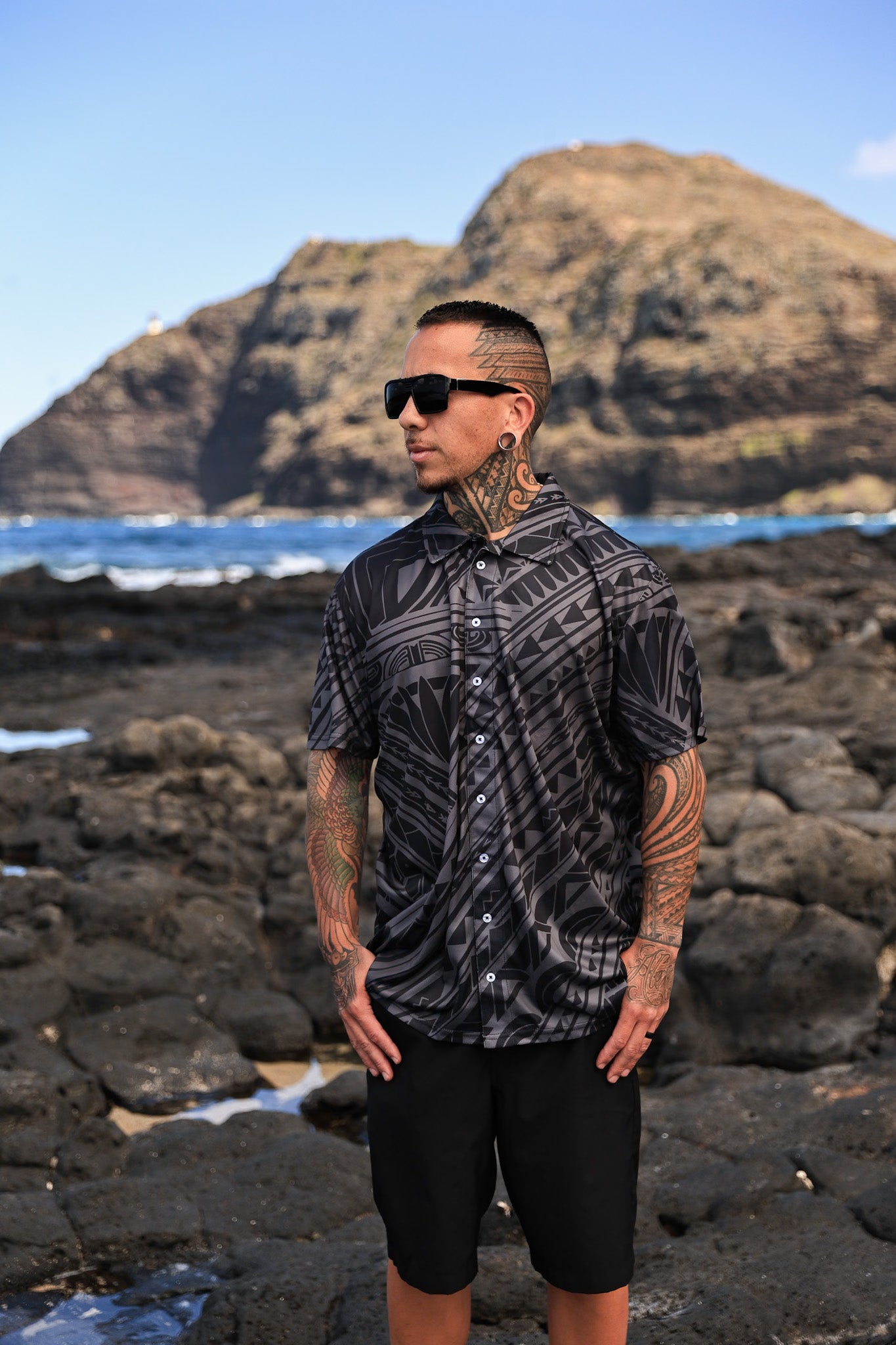 Pasifika Black Dri Fit Aloha Shirt