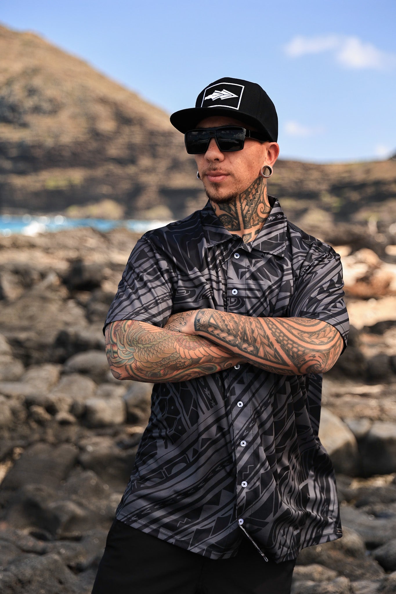 Pasifika Black Dri Fit Aloha Shirt