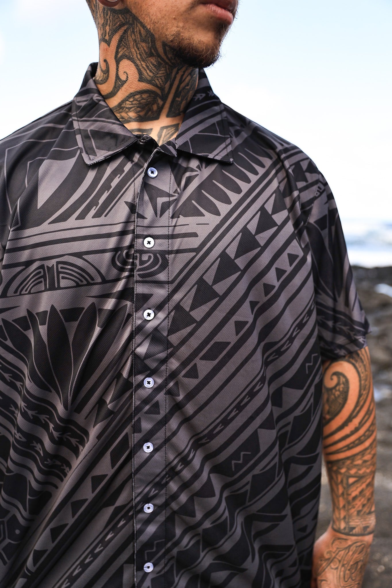 Pasifika Black Dri Fit Aloha Shirt