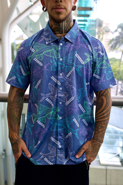 Malolo Blue Dri Fit Aloha Shirt