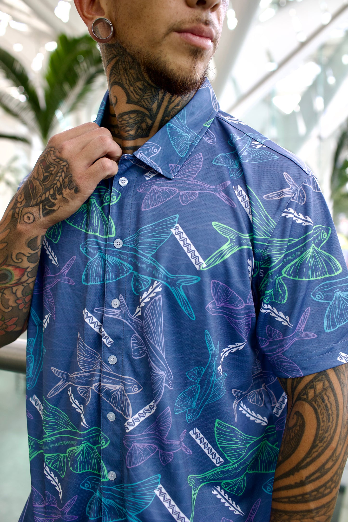 Malolo Blue Dri Fit Aloha Shirt