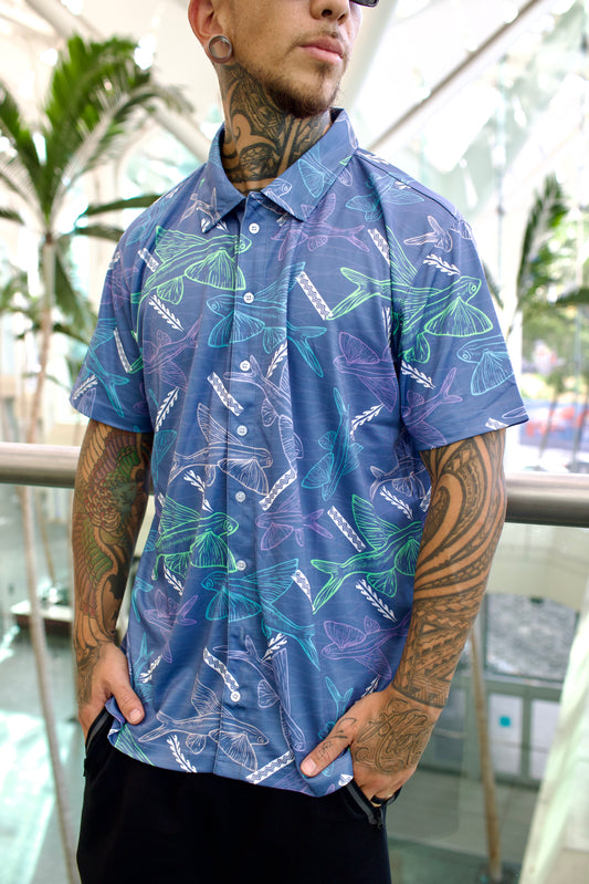 Malolo Blue Dri Fit Aloha Shirt