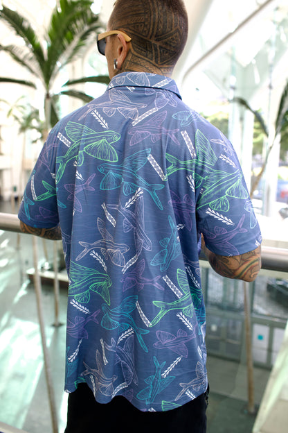 Malolo Blue Dri Fit Aloha Shirt