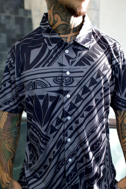 Pasifika Grey/Black Dri Fit Aloha Shirt