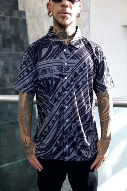 Pasifika Grey/Black Dri Fit Aloha Shirt