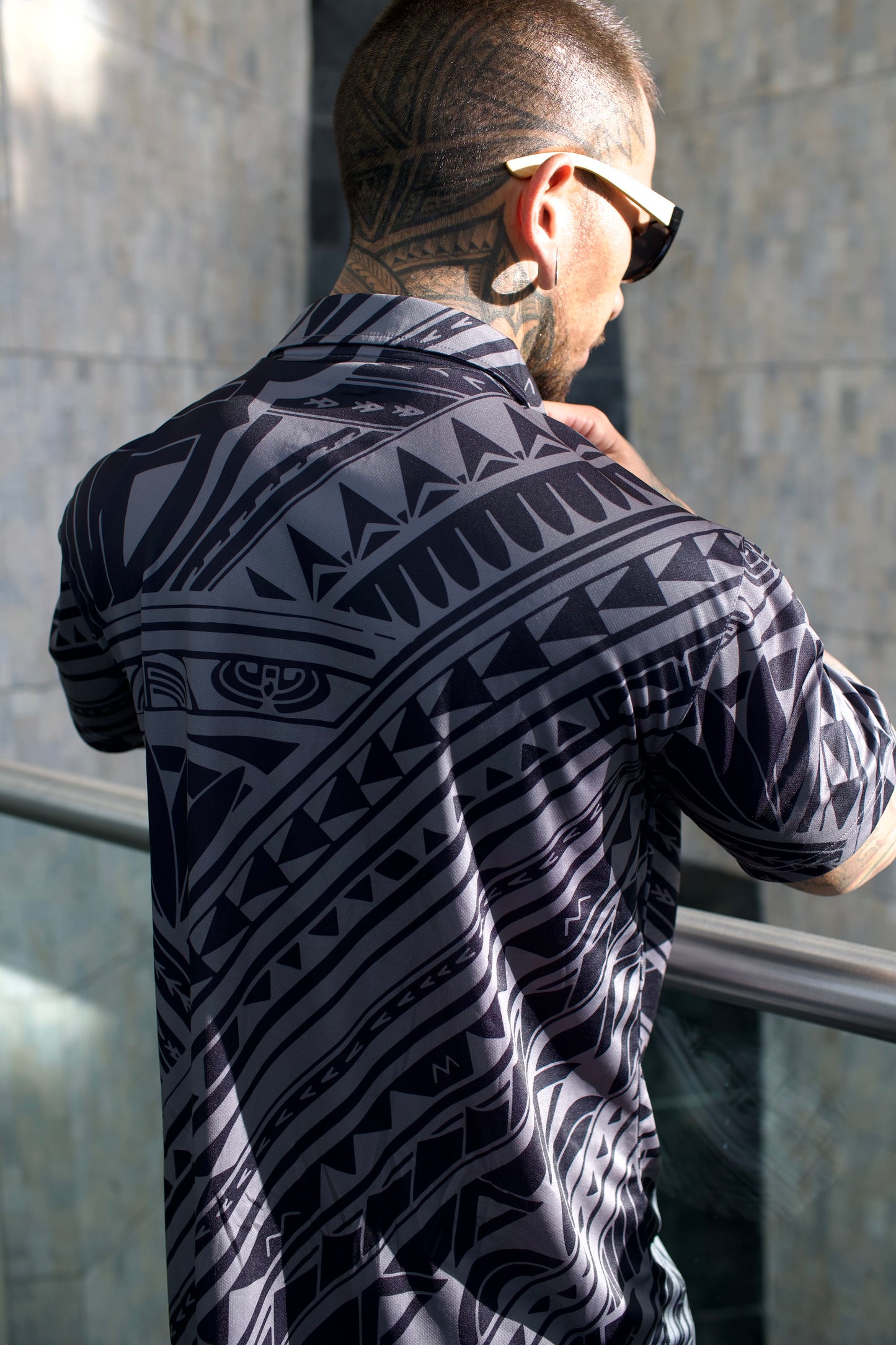 Pasifika Grey/Black Dri Fit Aloha Shirt