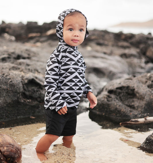 Hawaiian Keiki Tribal Ahi Dry Fit Hooded Long Sleeve Kids